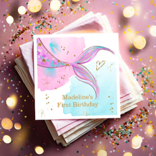 Sjöjungfru Spanska Stänk Bassäng Party Flickans fö Pappersservett