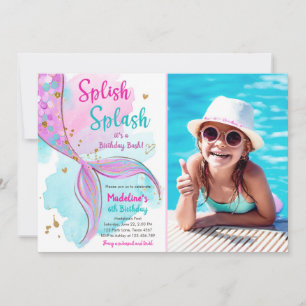 Sjöjungfru Spanska Stänk Birthday Bash Girl Guld Inbjudningar