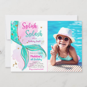 Sjöjungfru Splish Stänk Birthday Bash Girl Guld In Inbjudningar