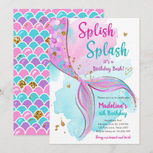 Sjöjungfru Splish Stänk Birthday Bash Girl Guld In Inbjudningar