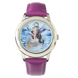 Sjöjungfru - Stainless Steel Rosa Leather Strap Wa Armbandsur