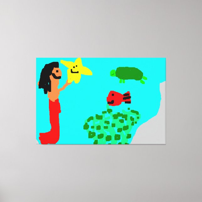 Sjöjungfru Star Fish Turtle Sjögräs Ocean Life Art Canvastryck (Framsida)