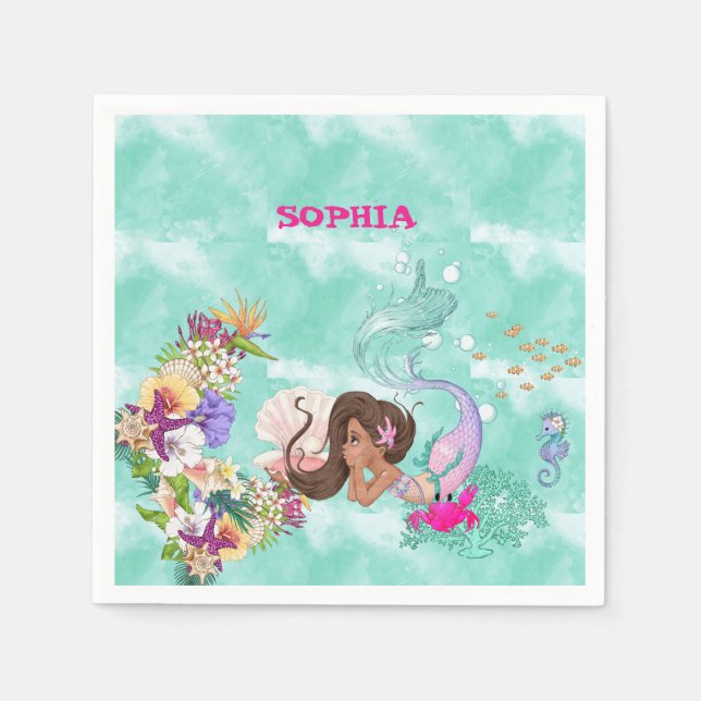 Sjöjungfru Starfish Personal Mörk Hair Cute Napkin Pappersservett (Framsidan)