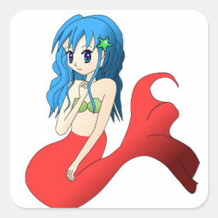 Sjöjungfru Sticker Anime Fyrkantigt Klistermärke