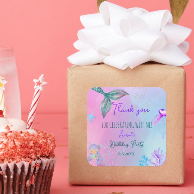 Sjöjungfru Stickers Fyrkantigt Klistermärke (Fest)