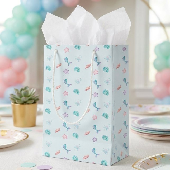 Sjöjungfru Stjärt Sjöstjärna Snäckskal Mönster Blå (Mermaid Tail Starfish Seashell Pattern Blue Small Gift Bag
)