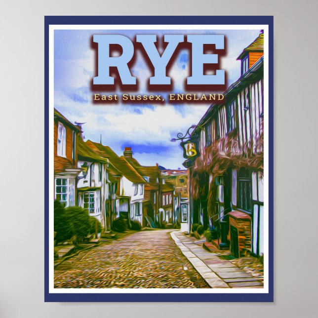 SJÖJUNGFRU STREET - RYE - ÖSTER SUSSEX ENGLAND UK POSTER (Framsidan)