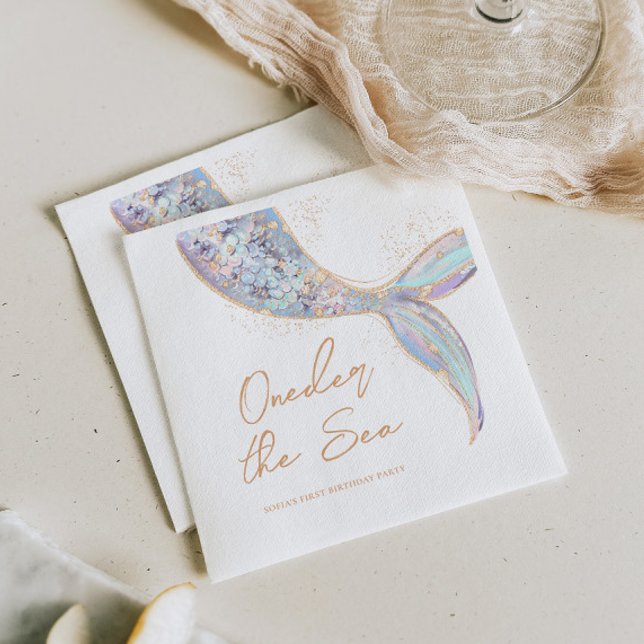 Sjöjungfru Svan 1:a födelsedag Pappersservett (Skapare uppladdad)