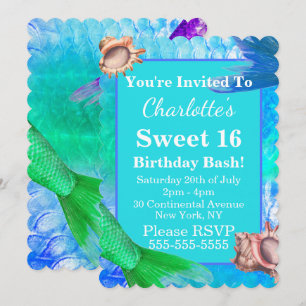 Sjöjungfru Svan & Conch Snäckas Sweet 16 Party Inbjudningar