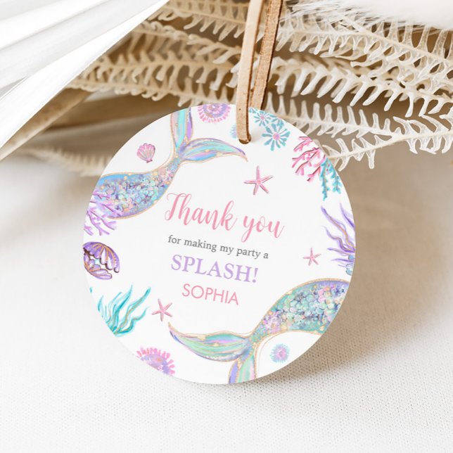Sjöjungfru Svan Fjärde Födelsedagsfesten Gåvor Etiketter (Mermaid Tail Birthday Party Favor Tags)