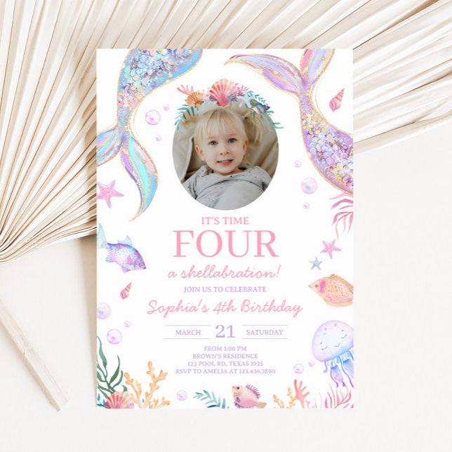 Sjöjungfru Svan Födelsedagsfest Inbjudningar (Mermaid Tail Birthday Party Invitation)