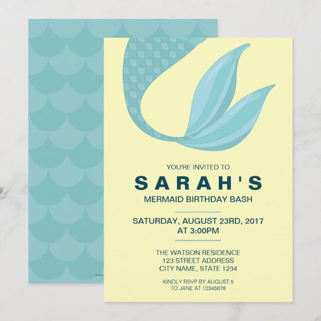 Sjöjungfru Svan | Inbjudan till Sjöjungfru på föde (Fram/baksida)