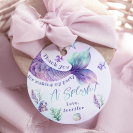 Sjöjungfru svan lila födelsedagskalender tack gåvor etiketter