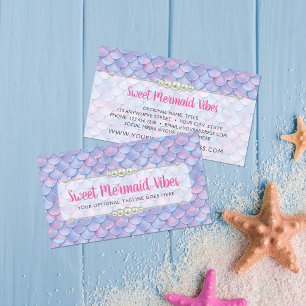 Sjöjungfru Svan och Pearl Pastel Gnistra Boutique Visitkort