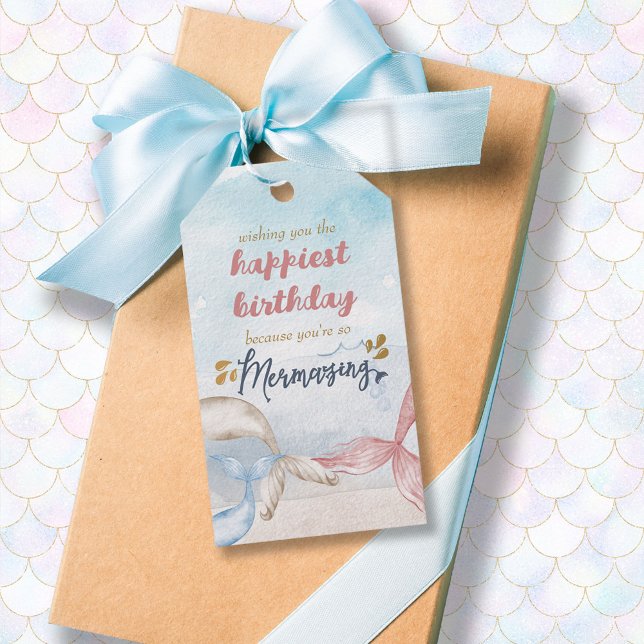 Sjöjungfru Svan önskar dig en Mermaing Birthday Presentetikett (Skapare uppladdad)