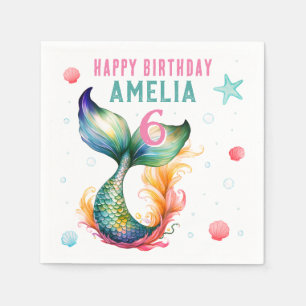 Sjöjungfru Svan Seashells Bubbles Starfish Birthda Pappersservett