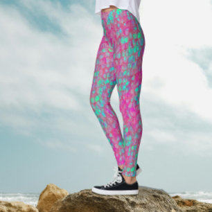 Sjöjungfru Svan Turquise Rosa Fish Scales Mönster Leggings