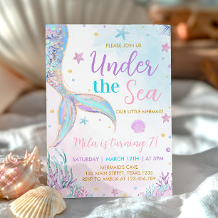 Sjöjungfru Svan under Sea Girl Birthday Inbjudningar