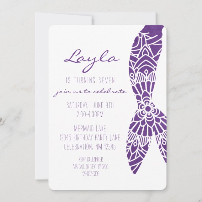 Sjöjungfru Svan under Sea Girl Birthday Inbjudningar (Framsida)