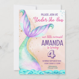 Sjöjungfru svan Watercolor Birthday under Sea Inbjudningar