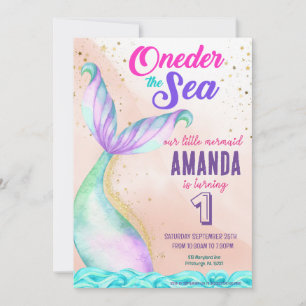 Sjöjungfru svan Watercolor Birthday under Sea Inbjudningar