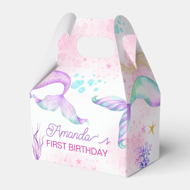 Sjöjungfru svan Watercolor Birthday under Sea Presentaskar (Framsidan Sidan)