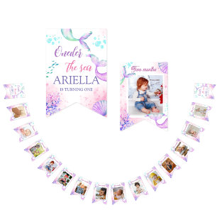 Sjöjungfru svan Watercolor Birthday under Sea Vimplar