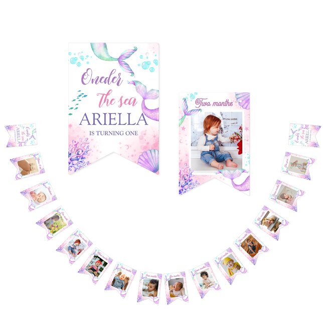 Sjöjungfru svan Watercolor Birthday under Sea Vimplar (Skapare uppladdad)