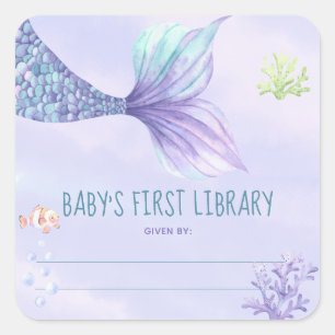 Sjöjungfru svans - baby shower bokmärke fyrkantigt klistermärke