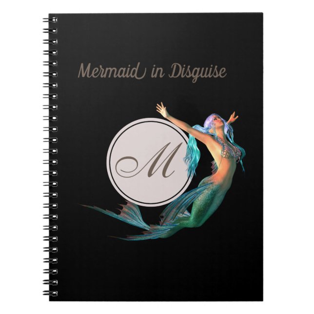 Sjöjungfru Svart monogram Modern Chic Anteckningsbok (Framsidan)