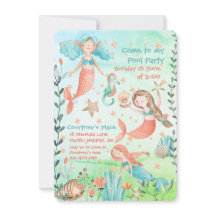 Sjöjungfru Swimming Bassäng Party-inbjudan