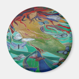Sjöjungfru Swimming med Butterflies Fantasy Art Magnet