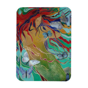 Sjöjungfru Swimming med Butterflies Fantasy Art Magnet