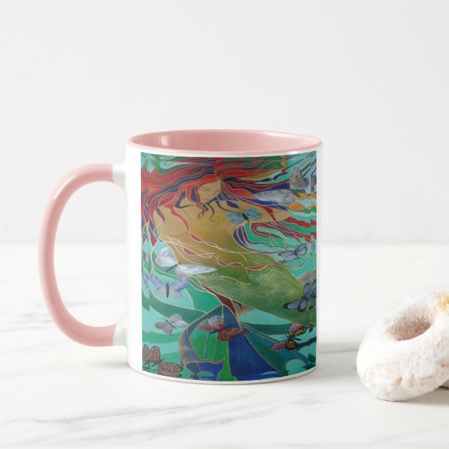 Sjöjungfru Swimming med Butterflies Fantasy Art Mugg (Med munk)