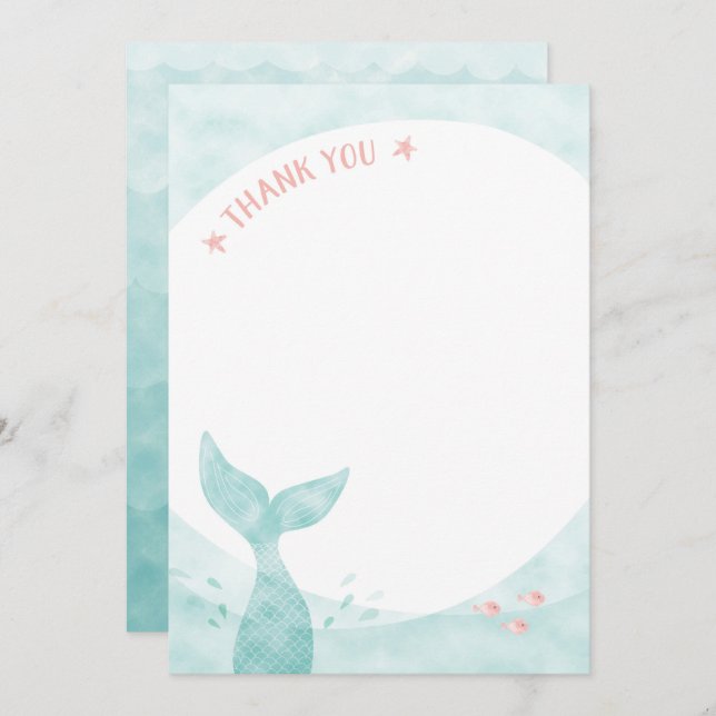 Sjöjungfru - tackkort inbjudningar (Fram/baksida)