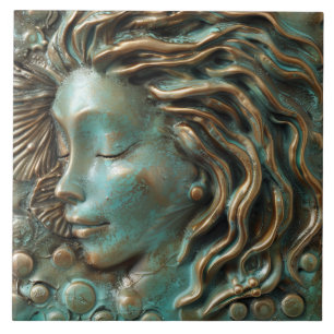 Sjöjungfru Teal Bronze 3D-effekt Kakelplatta
