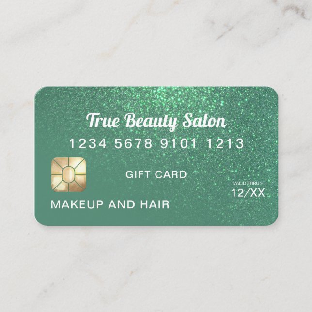 Sjöjungfru Teal Glitter Kredit Card Gift Certifica Visitkort (Framsida)