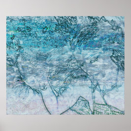 Sjöjungfru Teal Grönt Nautical Ocean Vågar Decoupa Poster