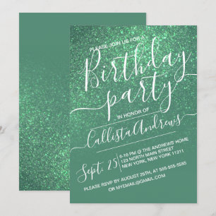 Sjöjungfru Teal Grönt Sparkly Glitter Ombre Birthd Inbjudningar