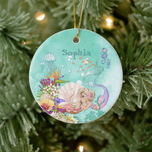 Sjöjungfru Tema Rosa Blue Cute Ceramic Ornament