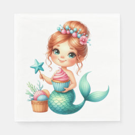 Sjöjungfru Tjej Födelsedagsfest Servetter 🧜‍♀️💖