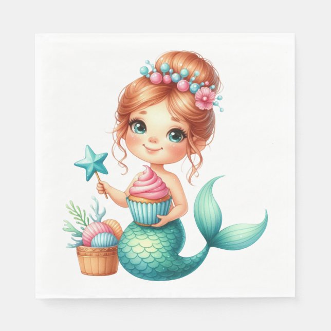 Sjöjungfru Tjej Födelsedagsfest Servetter 🧜‍♀️💖 (Framsidan)