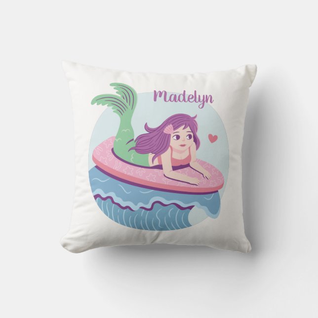 Sjöjungfru Tjej På Surfbräda Havsrum Dekor Kudde (Framsida)