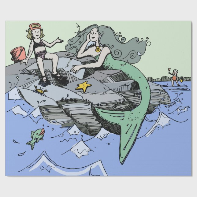 Sjöjungfru Tjej Sommar Strand Vänskap Nyckfull Presentpapper (Platt)