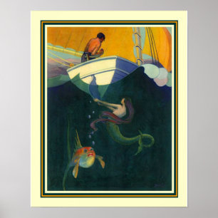 Sjöjungfru & trycket 16x20 för segelbåt 1920 poster