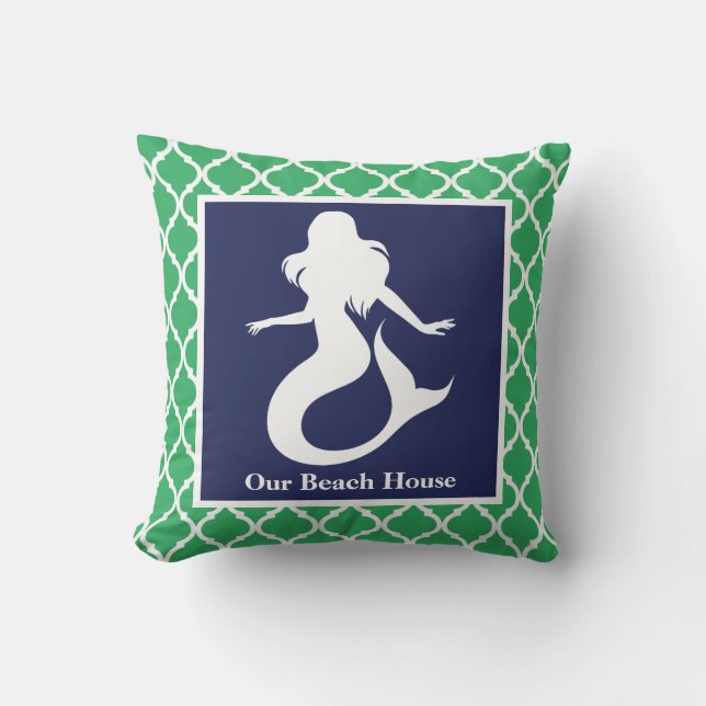Sjöjungfru Turcos Blue Nautical Personalize Namn Kudde (Framsida)
