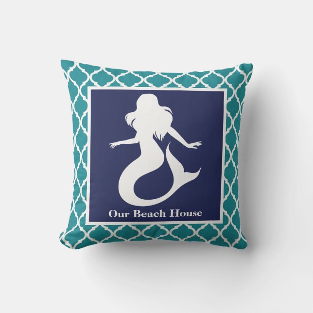 Sjöjungfru Turcos Blue Nautical Personalize Namn Kudde (Framsida)