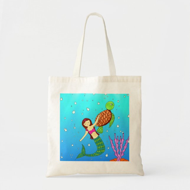 Sjöjungfru & Turtle Friend Tote Bag Tygkasse (Framsidan)