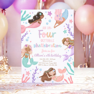 Sjöjungfru Un-Four Gettable Shellebration Birthday Inbjudningar