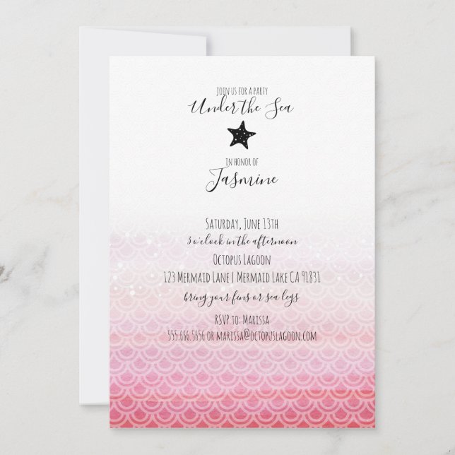 Sjöjungfru under Födelsedagsfest inbjudan (Framsida)